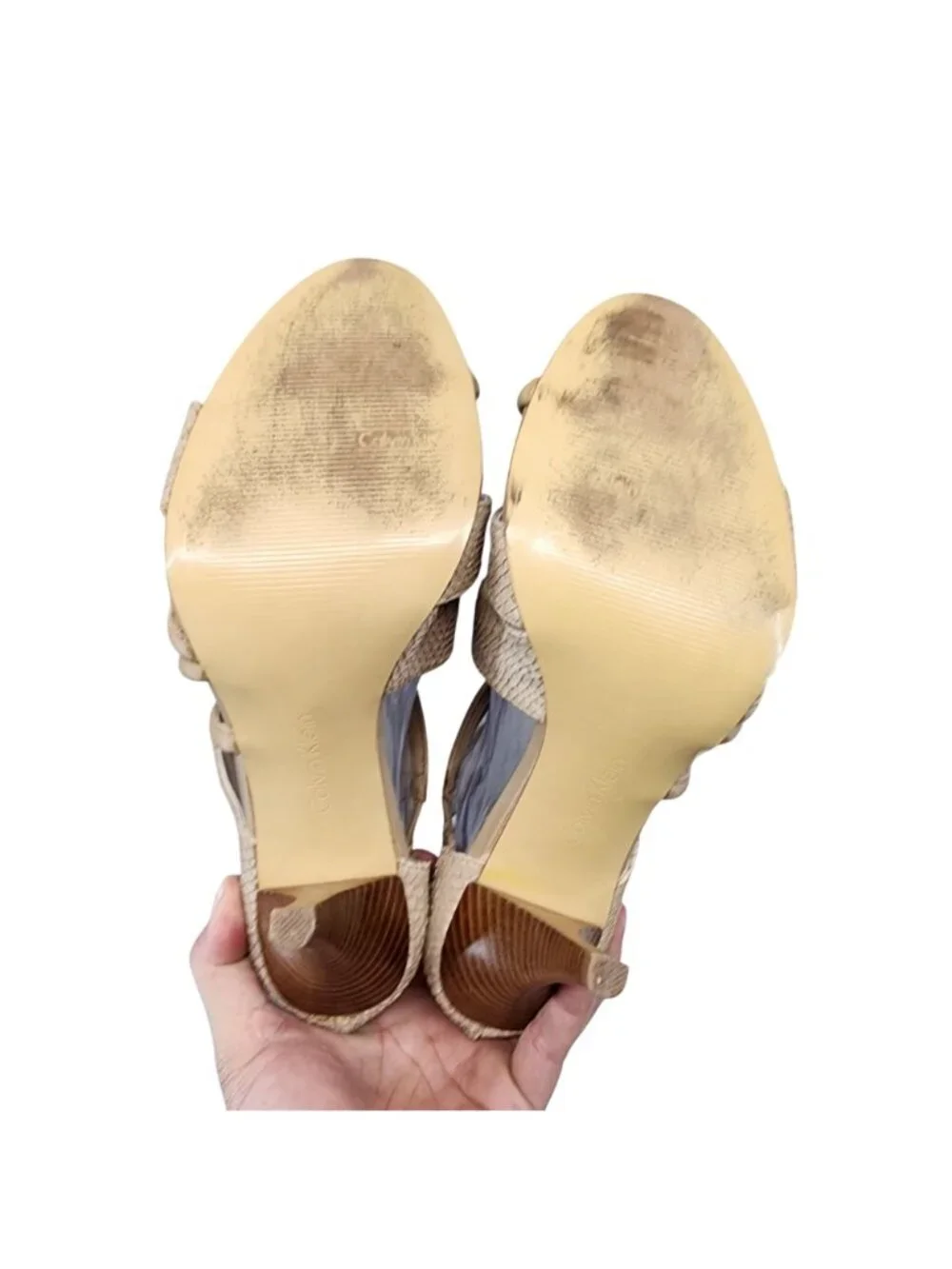 Calvin Klein Shoes Womens Size 9 Tan Leather Richelle Peep Toe Sandals *Read*